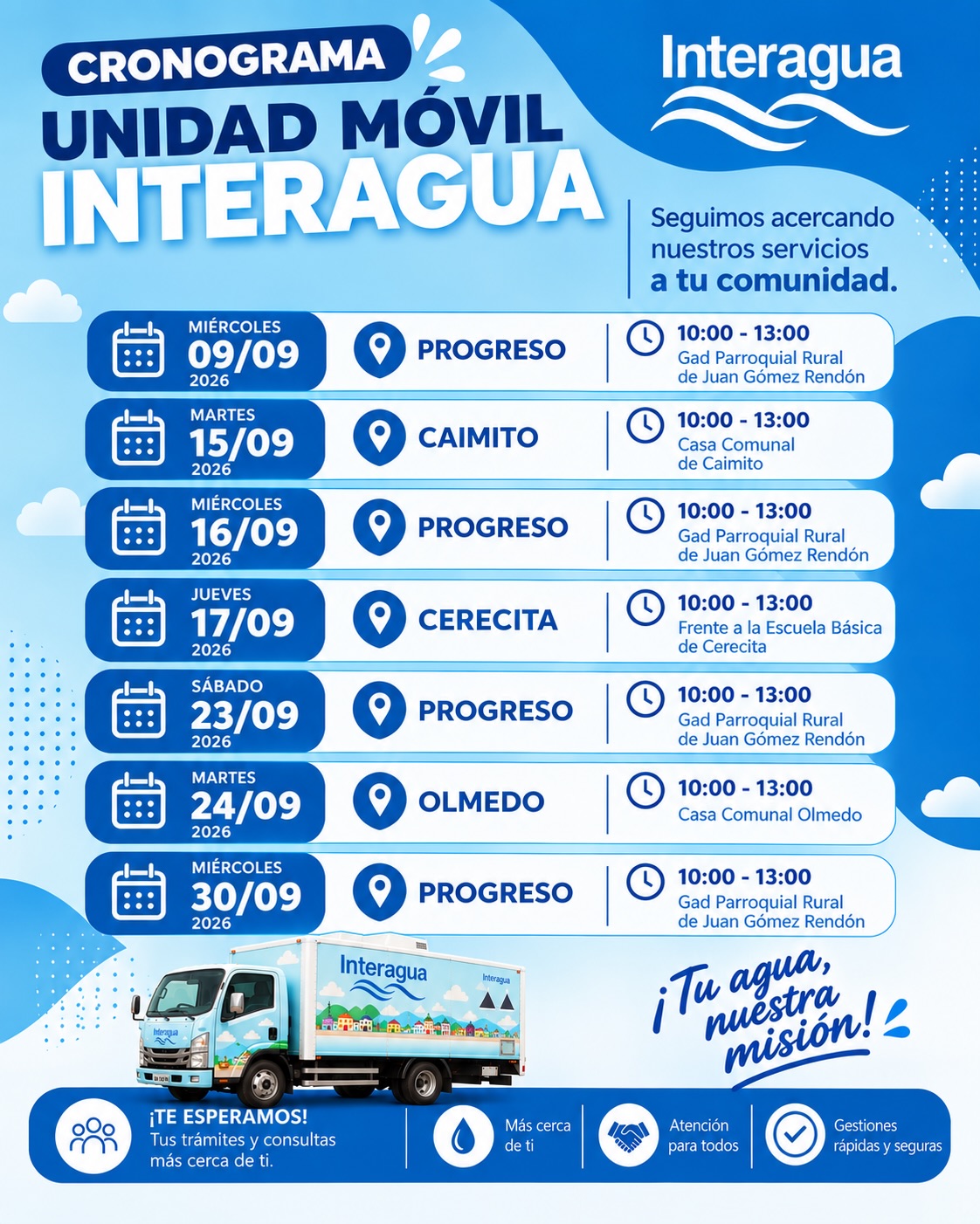Progreso: Interagua activa cronograma de unidad móvil para septiembre