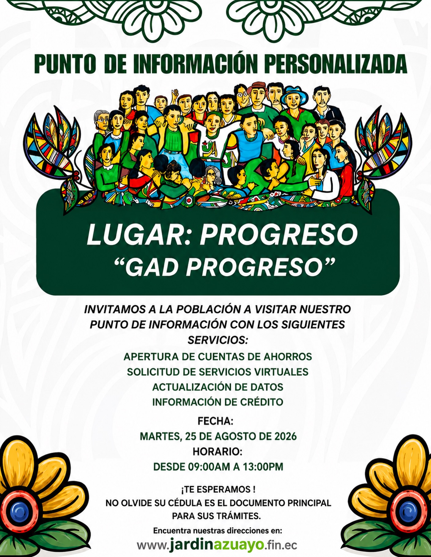 Jardín Azuayo ofrece atención financiera personalizada en Progreso este 25 de agosto