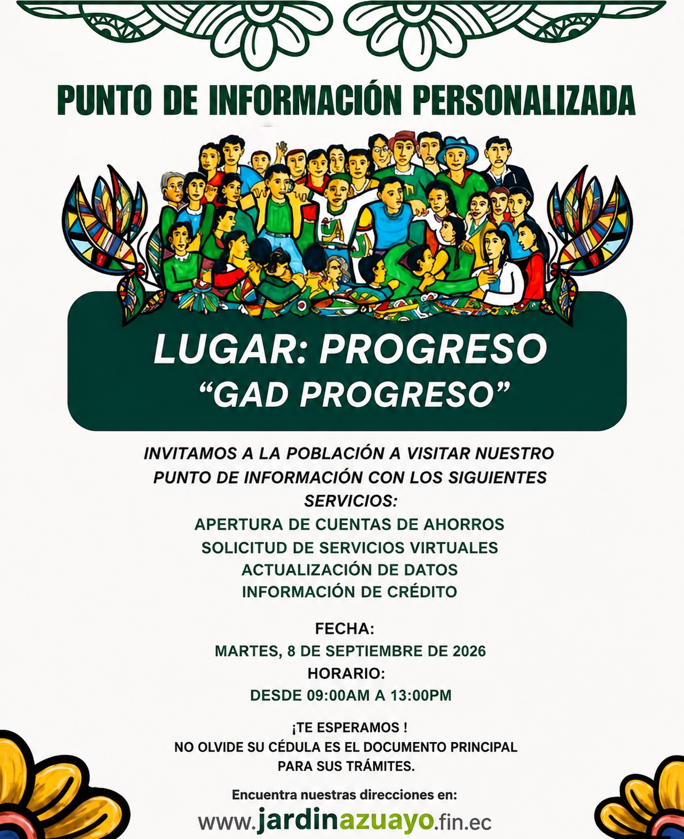 Jardín Azuayo ofrece asesoría financiera gratuita en el GAD de Progreso este martes