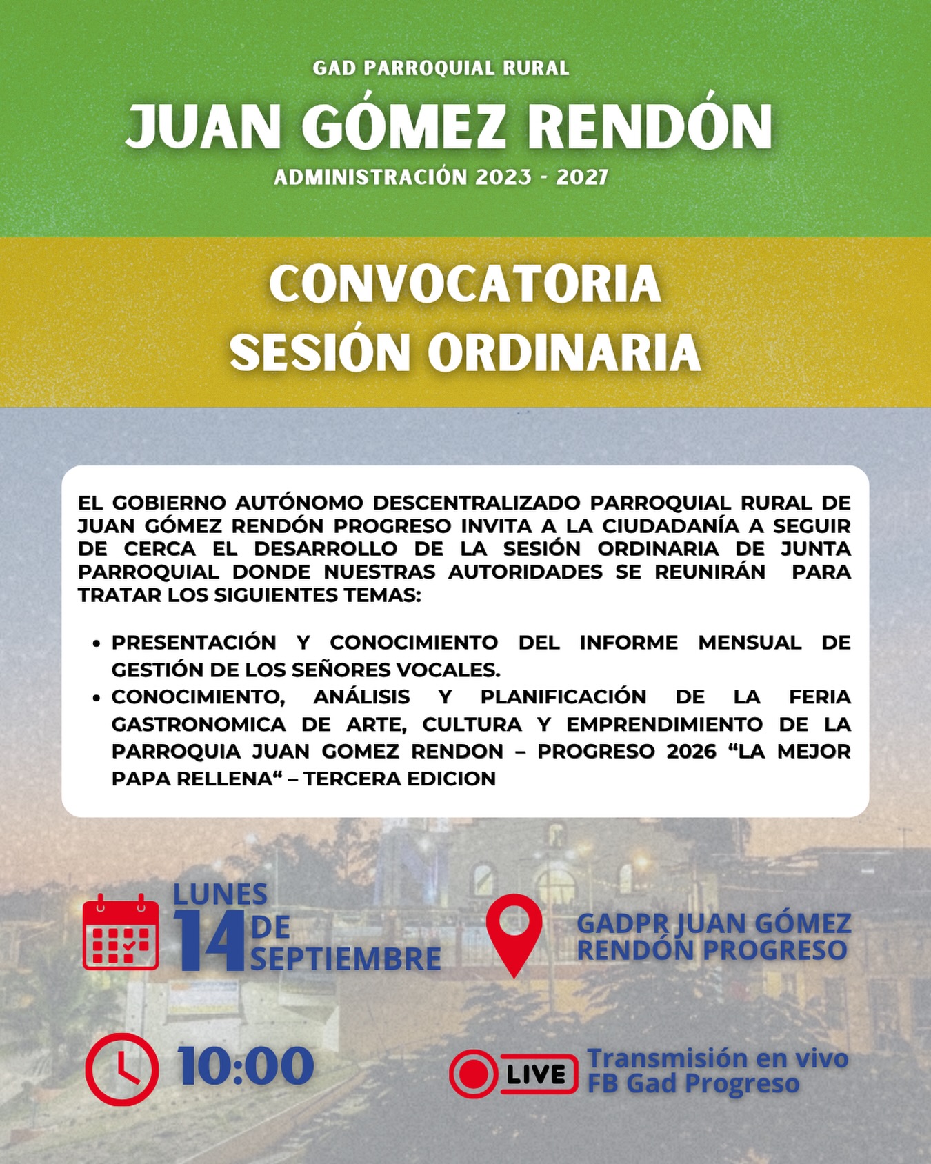 Progreso convoca sesión ordinaria del GADPR para este lunes 14